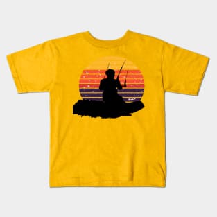 Kitesurfer Surfing The Wave Artistic Silhouette Retro Sunset Kids T-Shirt